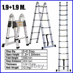 1.4-6.2M Heavy Duty Folding Aluminium Telescopic Extendable Ladder Multi-Purpose