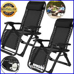 2X Sun Lounger Garden Chairs Deck Folding Recliner Zero Gravity Outdoor Camping