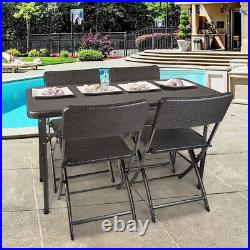 4ft Folding Rattan Garden Table and 4 Chairs Outdoor Furniture Picnic Dining Set