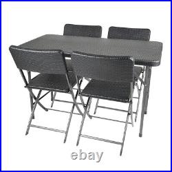 Black Plastic Imitation Rattan Weaving Folding Picnic Table With 4 Chairs Set