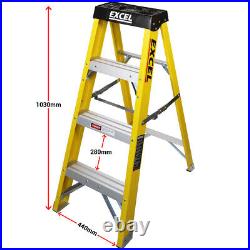 Excel Heavy Duty 4 Tread Fiberglass Ladder with 2 Step Folding Hop Up Ladder