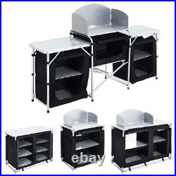 Foldable Outdoor Camping Kitchen Cupboard Work Top Windbreak BBQ Cooking Table