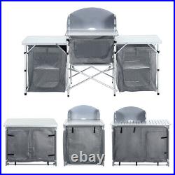 Foldable Outdoor Camping Kitchen Cupboard Work Top Windbreak BBQ Cooking Table