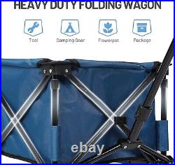 Folding Wagon Camping Cart Heavy Duty with Adjustable Handle 100KG Capacity