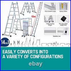 Heavy Duty 15.4ft Multi-Use Aluminium Telescopic Folding Ladder Extendable Work