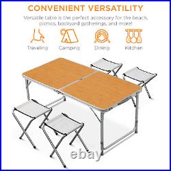 Indoor/Outdoor Portable Table Set 4 Chair Folding Camping Dining Picnic- Yellow